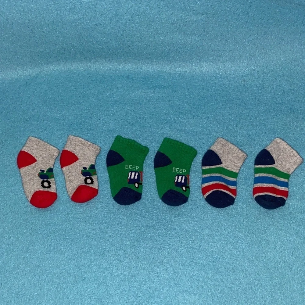 INFANT socks monster truck dump truck stripes cozy comfy 3 pair size 0-6 months